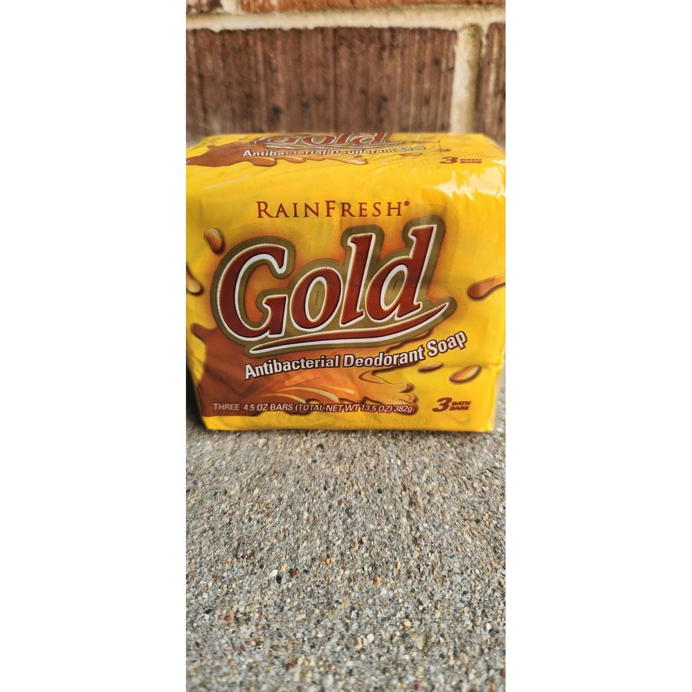 RainFresh Gold Antibacterial Deodorant Soap 3 Bath Bars 13.5 Oz Pack New